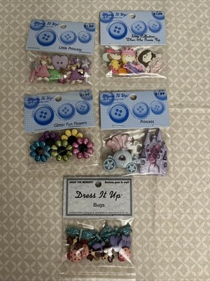 Dress It Up Buttons Lot  Of 5 Princess, Flowers, Bugs