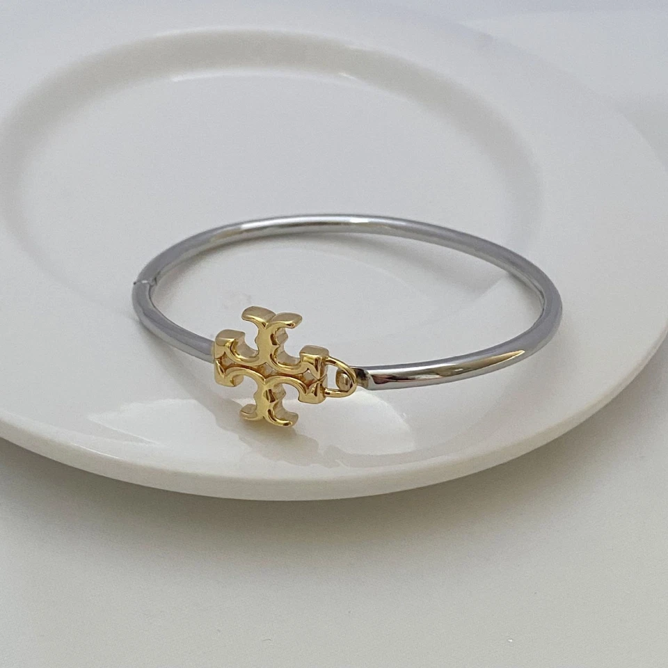 New! Tory Eleanor Hinged Cuff Bracelet Silver& Gold Size:6.1*6.9*6.1cm - Image 4 of 4