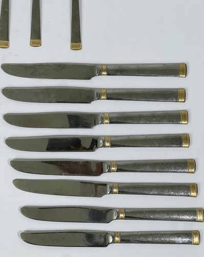 International Silver Ins435 Stainless Mixed Flatware Gold Accent Bands 28 Pc - Picture 5 of 7