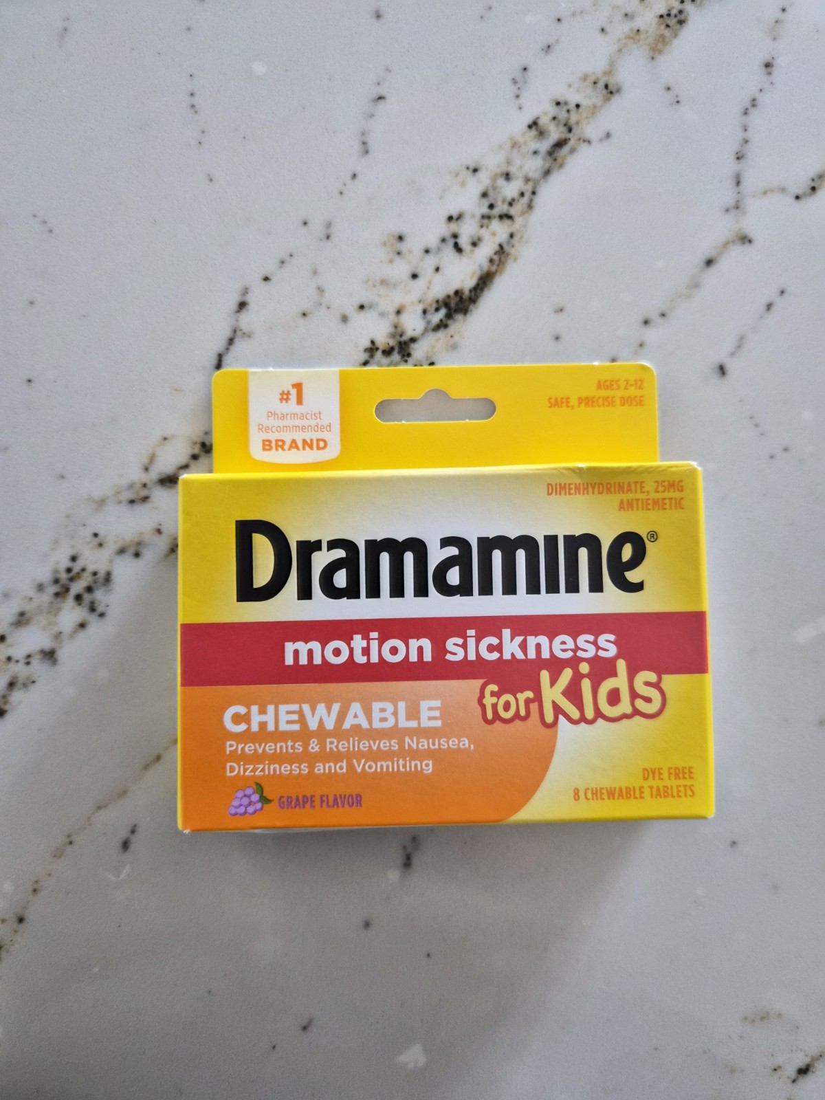 Dramamine Motion Sickness Relief for Kids 8ct. Grape Flavor Tablets