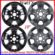 4 Black 2014-2019 Silverado 1500 18" Wheel Skins Hub Caps Alloy Rim Full Covers