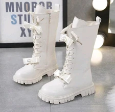 Knee Length Boots for Girls Lace Up Side Zip Combat Boots Girls' High Tall Boot