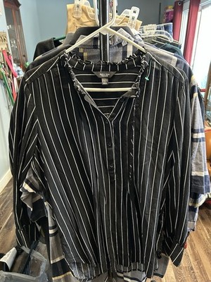 Simply Vera Vera Wang Women's Striped Black White Ruffle Neck Blouse Size L