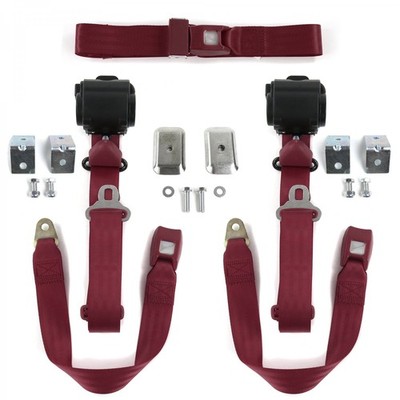 Ford Fairlane 1962 - 1965 Standard 3pt BURG Bench Seat Kit w/Brackets 3 Belts  