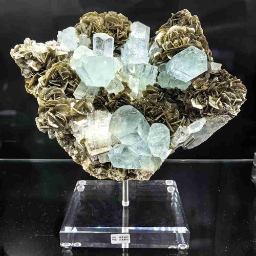 17LB Top Natural Aquamarine Cluster Quartz Crystal Mineral Specimen Mica Sheet - Picture 2 of 9