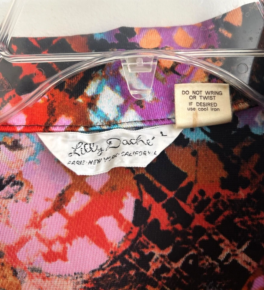 Camisa Lilly Dache Vintage Años 70 Para Hombres Artística Poliéster Grande Discoteca MCM Hipster RARA Foto 3 de 4
