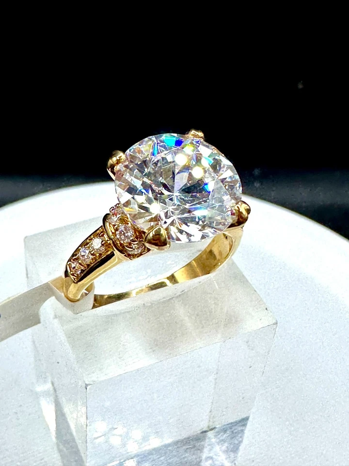 Ring Gold Solitaire Accents Cocktail Pave Cubic Zirconia ION Sparkling 5Carat — 第 3/4 张图片