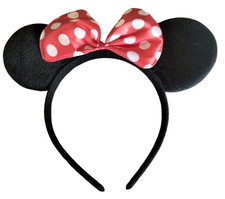 NWF Minnie Mouse Black White Polka Dot Red Bow Disney Parks Ears Headband