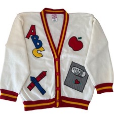 Size M 10 12 Sister 80s Girls Vintage School Embroidered Cardigan Sweater