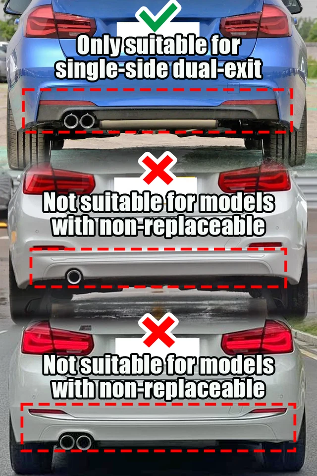 Gloss Black Rear Bumper Diffuser Lip W/Light For BMW F30 M Sport 13-19 Dual Out - Image 2 of 4