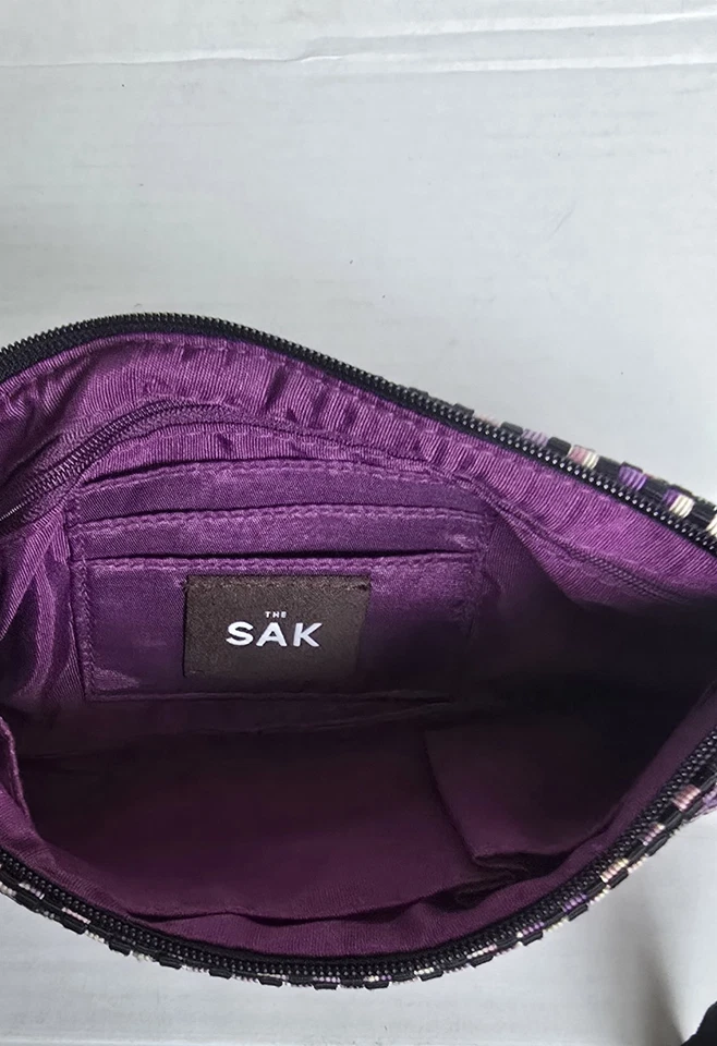 Bolso de Hombro THE SAK Cinta Tejido Cesta Rosa Púrpura Negro Y2K De Colección Foto 4 de 4