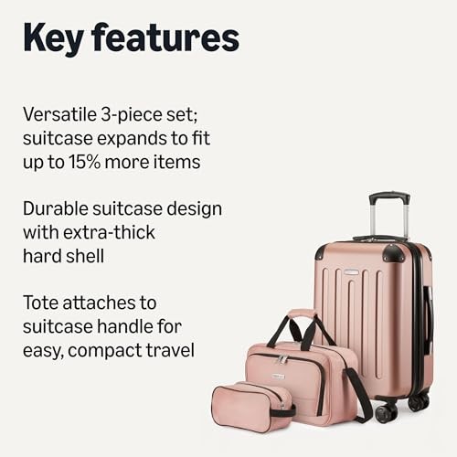 AMAZON BASICS 3-PIECE LUGGAGE SET INCLUDING CARRY-SET 22" HARDSIDE - ROSE GOLD