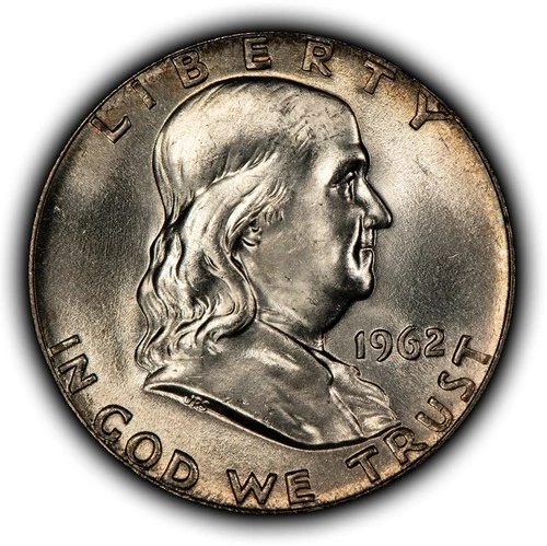 1962 50c Franklin Silver Half Dollar - Original Rainbow Toning - BU - SKU-H3829