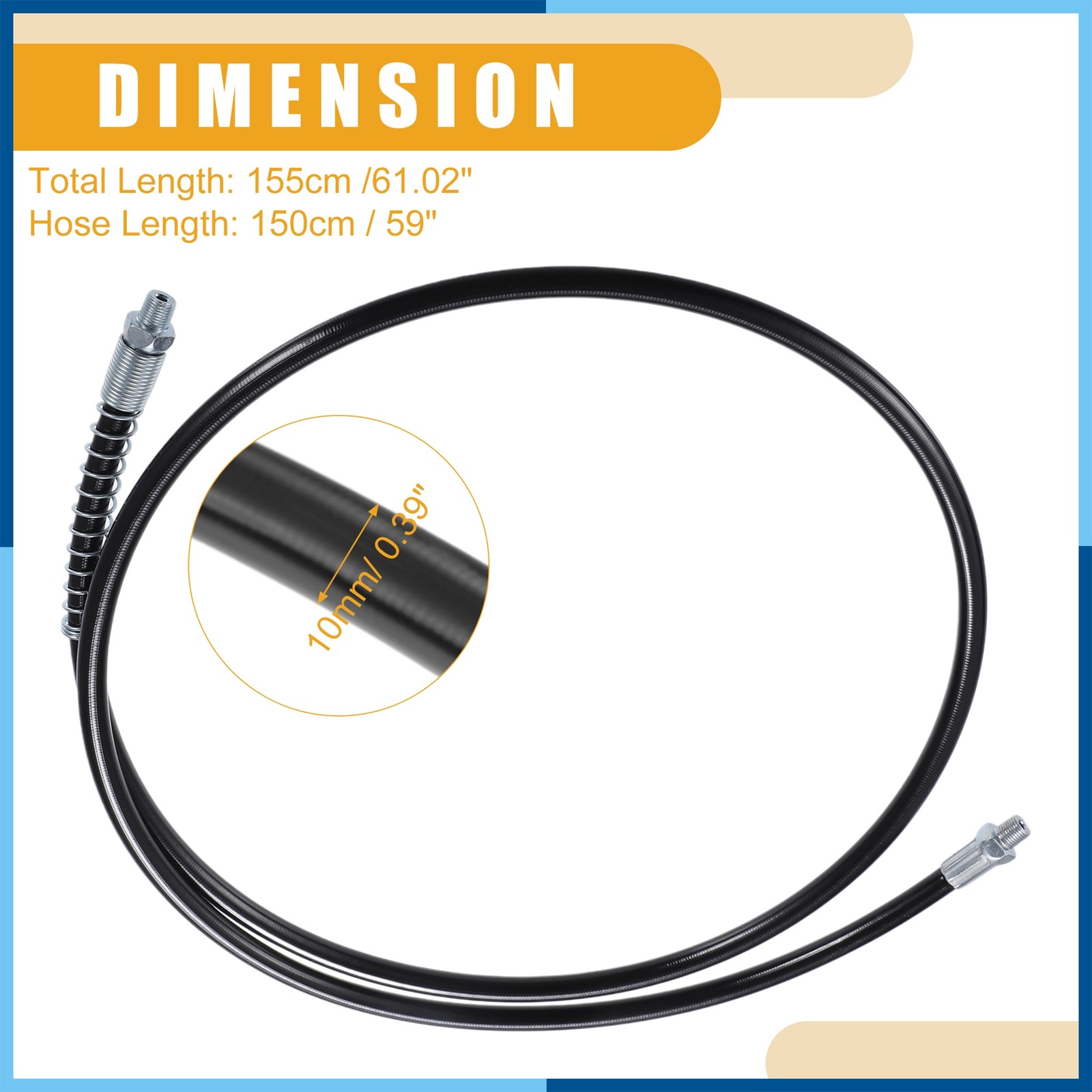 2 Pcs 59" Universal 1/8" NPT Grease Gun Flex Hose Flex Grease Hose Extension