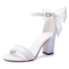 Jotwry Block Heel Wedding Shoes for Bride Bow Heels Open Toe Sandals...