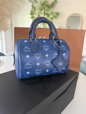 MCM Blue Boston Bag Small