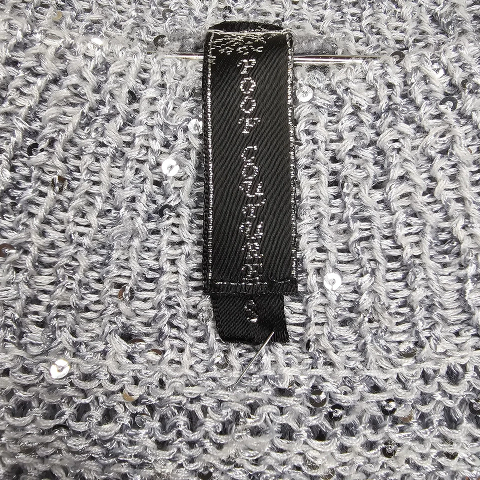Suéter Recortado Cuello Barco Alto-Lo Lentejuelas Plateadas Y2K Elastizado Tejido Metálico Talla S Foto 3 de 4