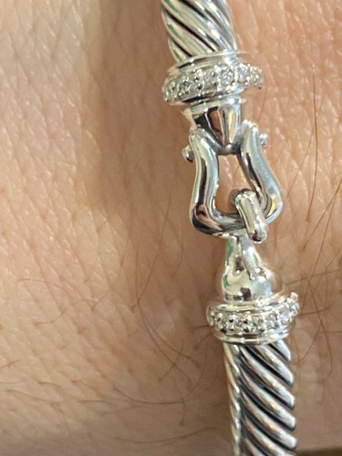David Yurman Sterling Silver 925 5mm Cable Buckle Diamond Bracelet Extra Large - Picture 2 of 13