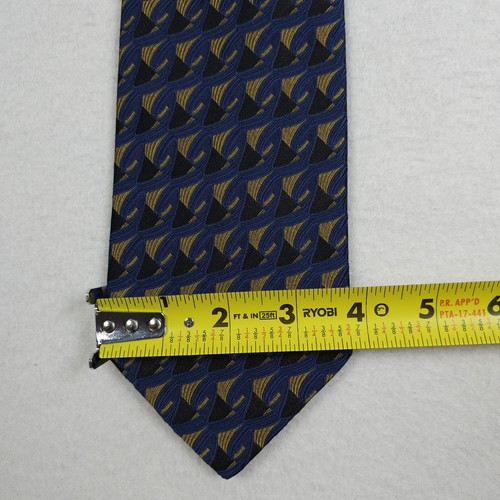 Cravatta collo Ermenegildo Zegna blu oro astratta geometrica 100% seta design - Foto 6 di 7