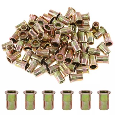 100 Pcs 5/16-18 UNC Carbon Steel Rivet Nut Flat Head Threaded Insert Nutsert SAE