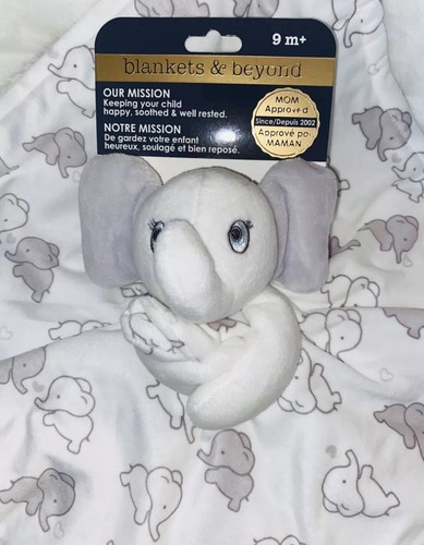 New Blankets & Beyond Gray & White Elephant Baby Security Blanket Nunu Free Ship