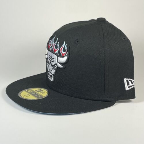 New Era 59Fifty Fitted NBA Chicago Bulls ‘Team Fire’ Black-Blue UV Size 7 5/8 - Picture 3 of 6
