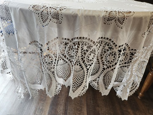Vinyl Crochet Lace Tablecloth Great Table Protector Or Easter Décor - Picture 10 of 24