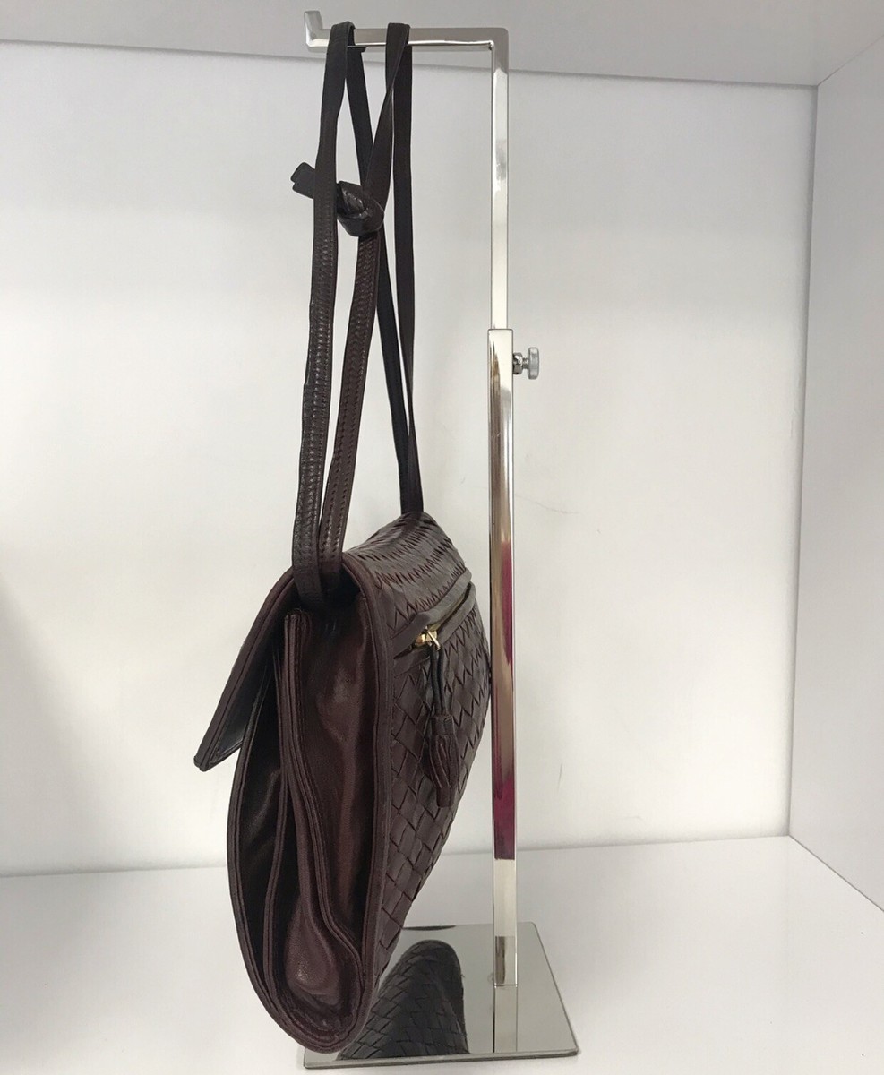 Bottega Veneta Vintage Woven Fold-Over Shoulder Bag Burgundy