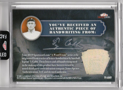 2019 A WORD FROM TY COBB HAND SIGNED CUT WORD HANDWRITING "TO" HOF VERY RARE! - Picture 3 of 5