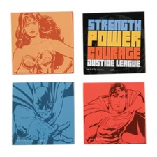 DC Comics Justice League Characters 4 Piece Wood Tile Magnet Set NEW SEALED