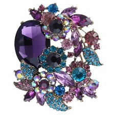 EVER FAITH Rhinestone Crystal Party Flower Leaf Vine Brooch