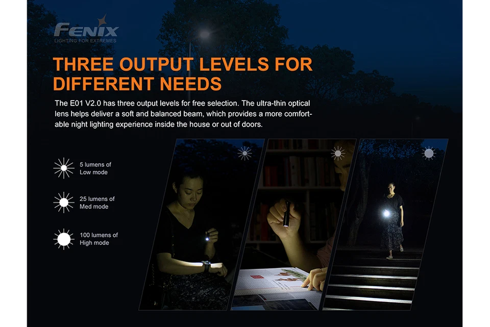 Fenix E01 V2 100 Lumen AAA Twist EDC Flashlight - Black - Image 2 of 4