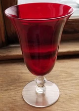Vintage Fostoria Glass Red Ruby Flared Bowl Clear Stem Iced Tea Goblet OF11