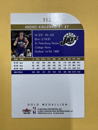 ANDREI KIRILENKO UTAH JAZZ SIGNED AUTOGRAPHED 2004 FLEER NBA BASKETBALL CARD - Picture 2 of 2