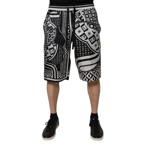 DOLCE & GABBANA Shorts Black White Bandana Silk Men Bermuda IT48/W34/M 1200usd - 第 1/7 張圖片