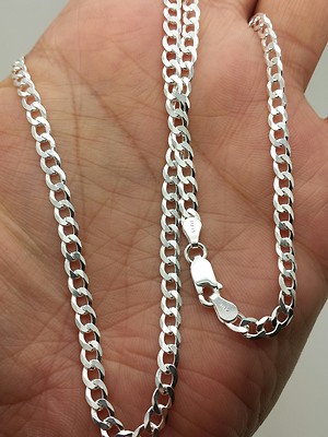 925 Sterling Silver Italian Solid Cuban Curb Link Chain