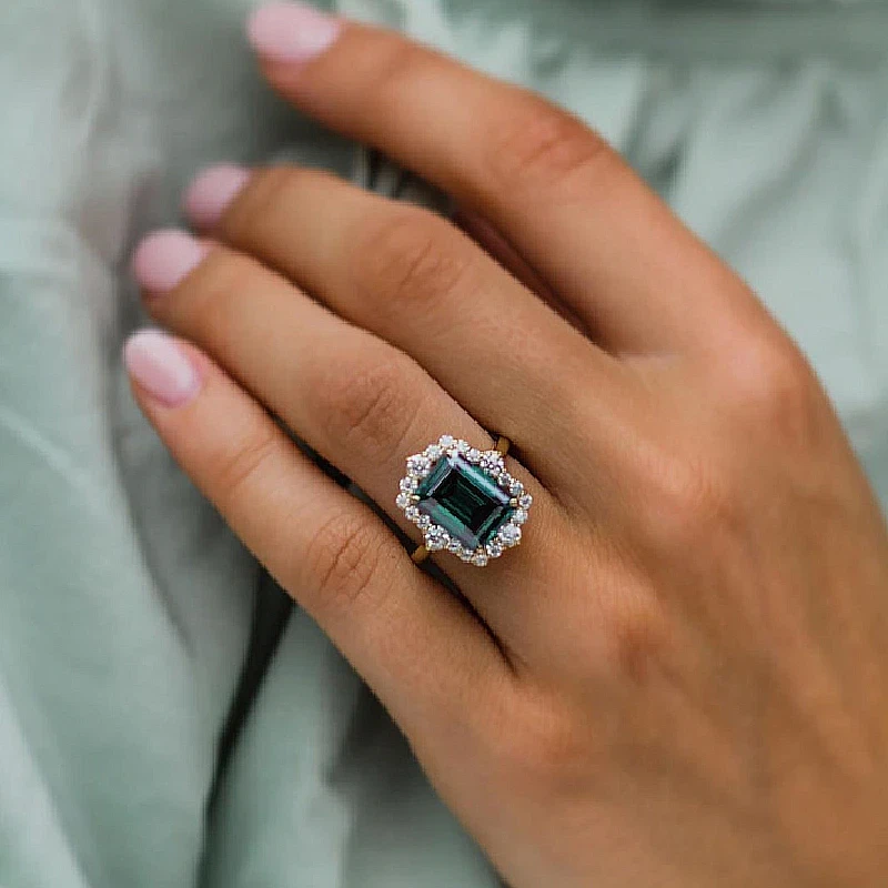 3.20 Ct Lab Created Green Emerald Diamond Engagement Ring 14K