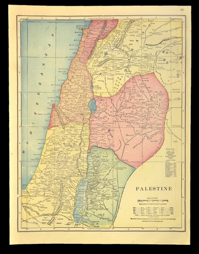 Antique PALESTINE Map Wall Art Jerusalem Israel Holy Land Original Vintage - Picture 2 of 9