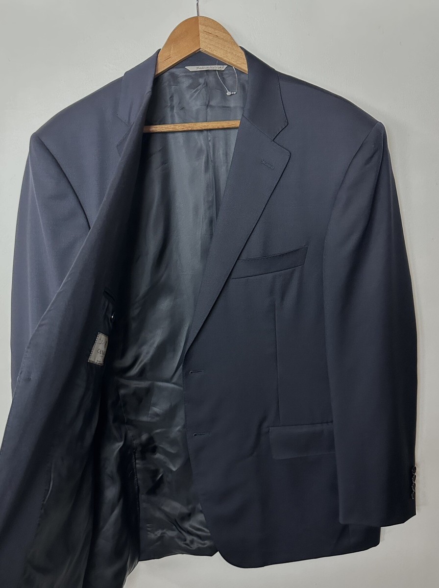 370 CANALI Modello 13290/37 Solid Blue Suit Jacket Size 46 R