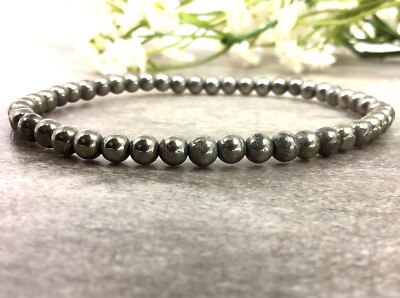 Pyrite Crystal Gemstone Elastic Stretch Dainty Bracelet Minimalist  4mm Beads