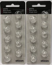 2 Pack Oticon miniFit 8mm Bass Single Vent Dome For Hearing Aids. 20 Domes Total