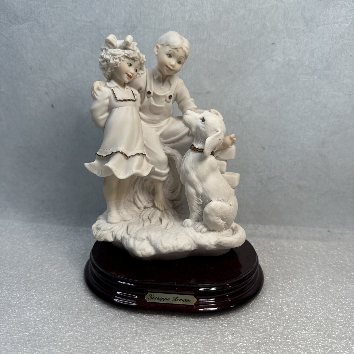 置物 g. Armani Giuseppe Armani DOG CHILDREN Vintage Giuseppe Armani Figurine: Boy With Puppies & Duck