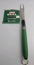 Coleman Meat Fork; BBQ Grill Tool; Green Handle - Stainless Steel