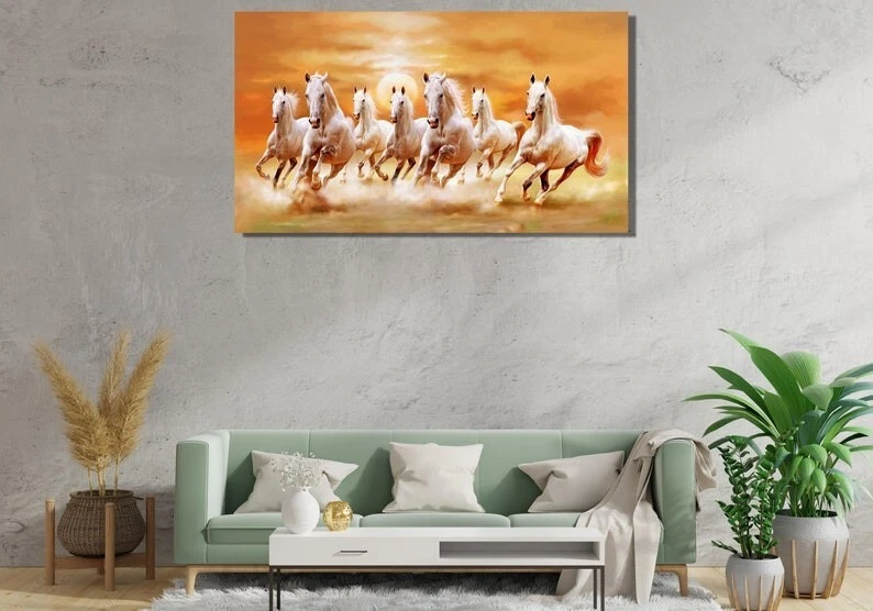 7 Running Horses Poster, Seven Running White Horse Animals Poster Wall Decor - Image 2 of 4