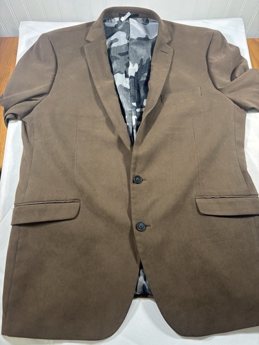 Kenneth Cole Reaction Men's Brown Sport Coat Stretch 46L Camo Lining 2 Button - Picture 2 of 10