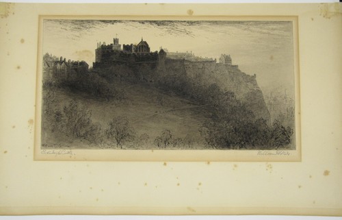 Signed William Miller pen & ink drawing Edinburgh Castle Scotland 1930 12x20" - Picture 2 of 23