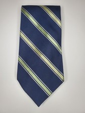 Nautica Tie / Navy Blue  Green Striped / 100 Silk / L-57in  W-3.5in