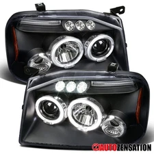 Fit 2001-2004 Frontier Black LED Halo Projector Headlights Head Lamps Left+Right