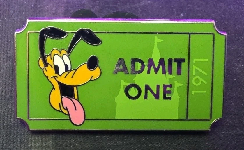 WDW Pluto Green Admission Ticket Admit One 1971 Mystery PWP Disney Pin 92331