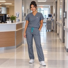 FIGS Women  s Large Scrub Set Catarina Top Kade Cargo Pants Nursecore Stretch L